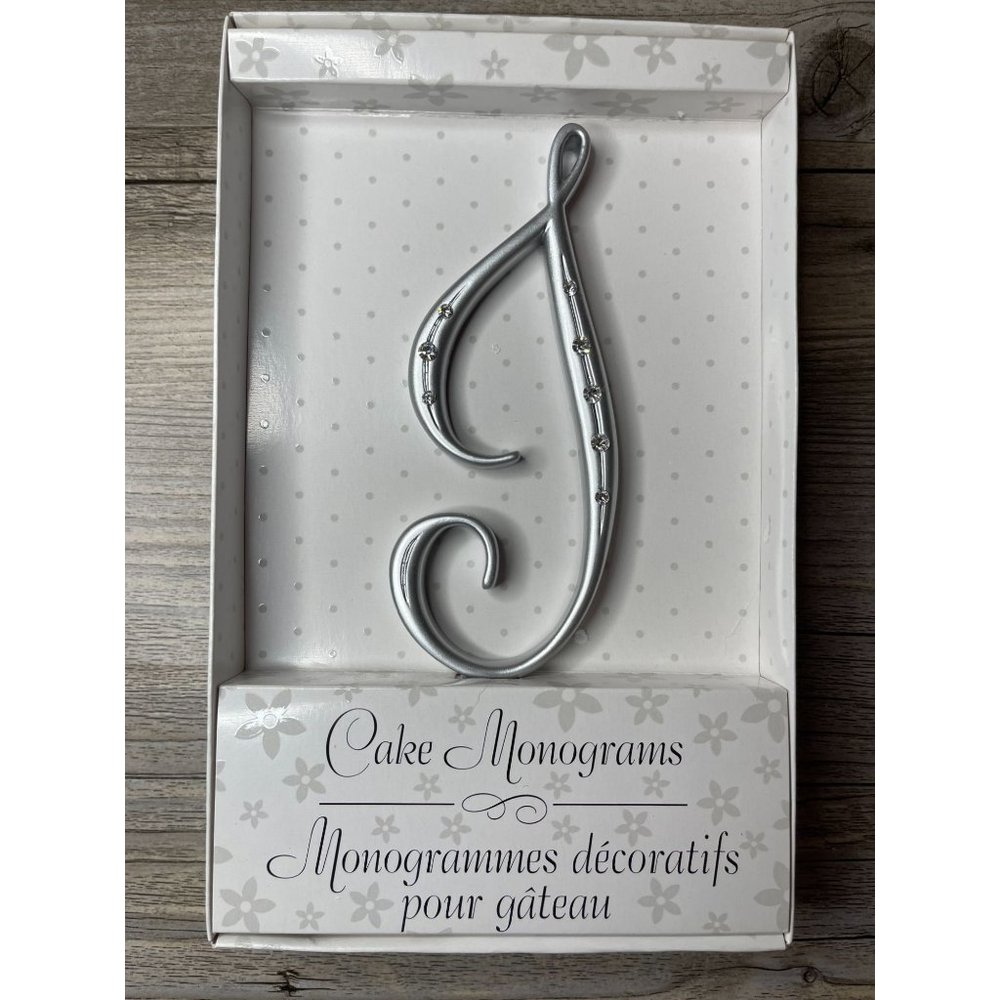 Wedding Large I Silver Finish Monogram Initial Rhinestones Cake Topper